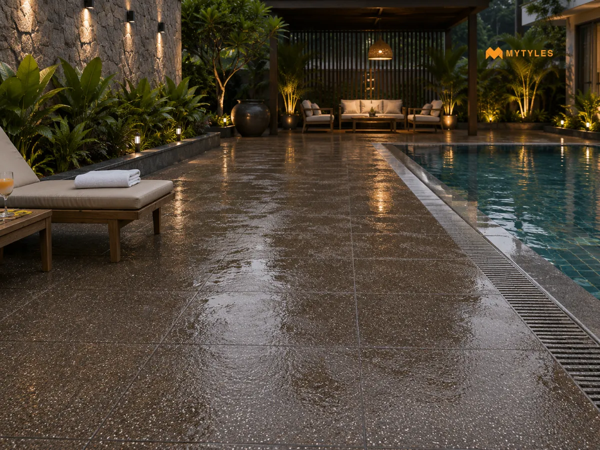 Vitrified Brown Rustic Floor Tile in Swimming Pool Area